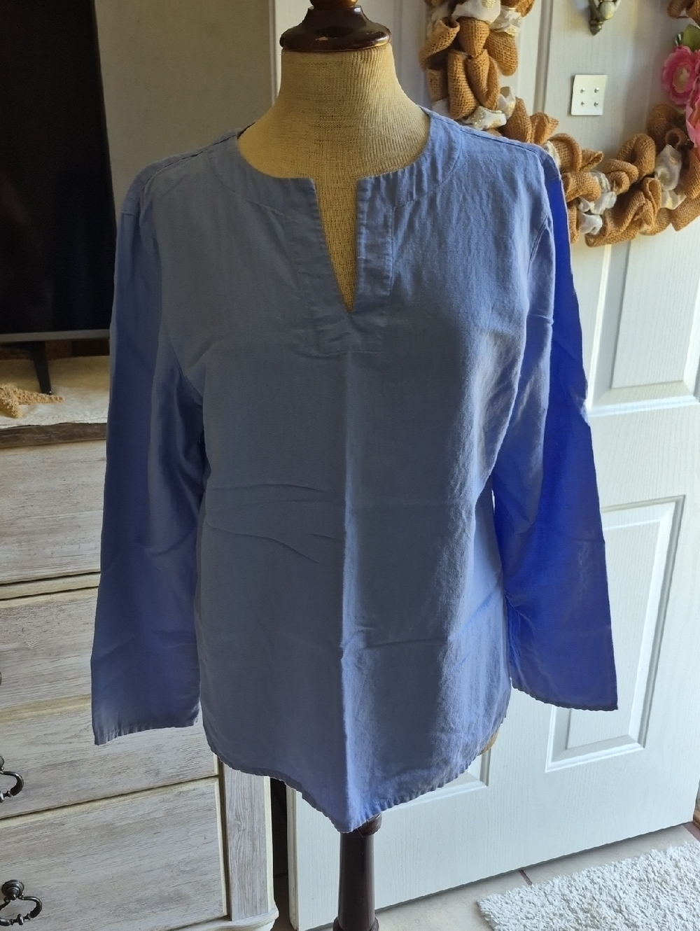 Casual Corner Light Blue Split-Neck Tunic